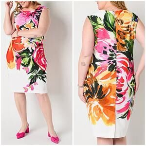 NWT Maya Brooke Womens Sleeveless Midi Floral Plus Sheath Dress Sz 18 W